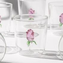Copo de vidro 3D com rosa 350ml de borossilicato com flor para cozinha água suco mesa posta caneca xícara presente Copo de vidro 3D com rosa 350ml de borossilicato com flor para cozinha água suco mesa posta caneca xícara presente
