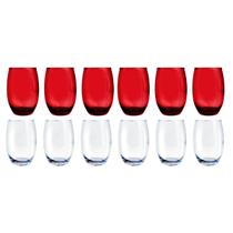Copo de Vidro 450ml Jogo 6 Vermelho 6 Transparente California