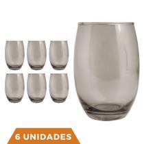 Copo De Vidro 450ml Redondo BELLAGIO Jogo com 6 Cinza Luxo