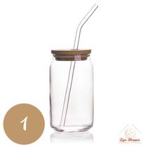 Copo de Vidro 500ml com Tampa Bambu e Canudo Reutilizável para Bebidas Geladas Copo de Vidro 500ml com Tampa Bambu e Canudo Reutilizável para Bebidas Geladas