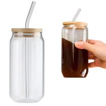 Copo De Vidro 550mL C/ Tampa Hermético Bambu E Canudo Copo De Vidro 550mL C/ Tampa Hermético Bambu E Canudo