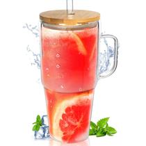 Copo de Vidro ANOTION 40 oz com Tampa de Bambu e Canudo Copo de Vidro ANOTION 40 oz com Tampa de Bambu e Canudo