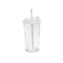 Copo de Vidro Branco 450ML com Tampa e Canudo para Sucos Refrigerantes e Refrescos