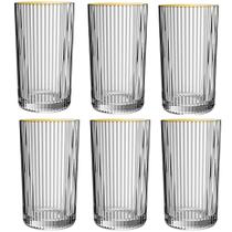 Copo de Vidro Canelado 380ML Drink Borda Ouro Natal Reveillon Suco Espumante Copo de Vidro Canelado 380ML Drink Borda Ouro Natal Reveillon Suco Espumante