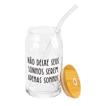 Copo de Vidro com Canudo Tampa de Bambu Frases