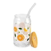 Copo de Vidro com Canudo Tampa de Bambu Frutas Copo de Vidro com Canudo Tampa de Bambu Frutas