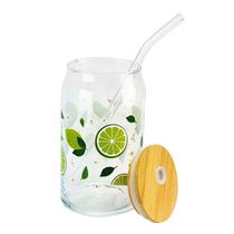 Copo De Vidro Com Canudo Tampa De Bambu Frutas
