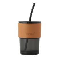 Copo De Vidro Com Canudo Tampa e Vedação 450ML Preto Fume Copo De Vidro Com Canudo Tampa e Vedação 450ML Preto Fume