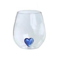 Copo De Vidro Com Coração Azul 450Ml Copo De Vidro Com Coração Azul 450Ml