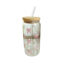 Copo De Vidro Com Laço Fofo De 500ml, Garrafa De Água Tipo Mason Jar Com Tampa E Canudo Para Café
