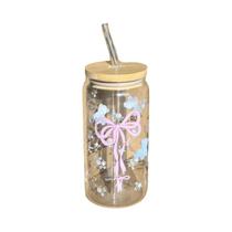 Copo De Vidro Com Laço Fofo De 500ml, Garrafa De Água Tipo Mason Jar Com Tampa E Canudo Para Café