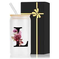 Copo de vidro com monograma Wulcea 470 ml com tampa e canudo Copo de vidro com monograma Wulcea 470 ml com tampa e canudo
