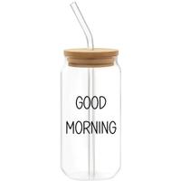 Copo de Vidro com Tampa de Bambu Hauskraft (500 ml) Good Morning