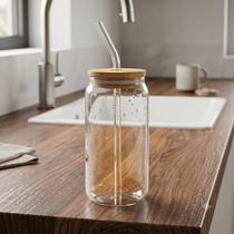 Copo de Vidro com Tampa de Bambu Hauskraft (500 ml) Liso