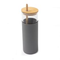 Copo de Vidro com Tampa e Canudo de Bambu Capa de Silicone Antiderrapante Copo de Vidro com Tampa e Canudo de Bambu Capa de Silicone Antiderrapante
