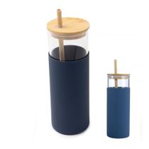 Copo de Vidro com Tampa e Canudo de Bambu Capa de Silicone Antiderrapante Copo de Vidro com Tampa e Canudo de Bambu Capa de Silicone Antiderrapante