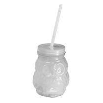 Copo de Vidro Coruja Com Tampa e Canudo 450ml