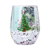 Copo De Vidro Duplo Com Padrão De Boneco De Neve Para Água, Chá, Leite E Café, Presente De Natal Copo De Vidro Duplo Com Padrão De Boneco De Neve Para Água, Chá, Leite E Café, Presente De Natal