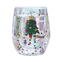 Copo De Vidro Duplo Com Padrão De Boneco De Neve Para Água, Chá, Leite E Café, Presente De Natal Copo De Vidro Duplo Com Padrão De Boneco De Neve Para Água, Chá, Leite E Café, Presente De Natal