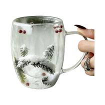 Copo De Vidro Duplo Com Tema De Natal Transparente 350ML Resistente Ao Calor Para Café, Suco, Leite