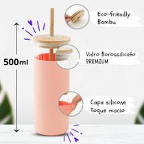 Copo de Vidro E Silicone C Tampa e Canudo