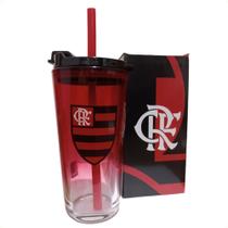 Copo de Vidro Flamengo 750ml Com Tampa E Canudo Mileno Ref. YS2185