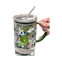 Copo De Vidro Grande De 1L Com Tampa E Canudo Para Suco, Água, Café Gelado, Caneca Transparente Para