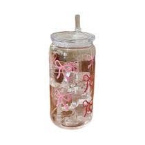 Copo De Vidro Mason Jar Fofo Com Tampa De Canudo Em Forma De Gravata Borboleta Para Café Gelado,