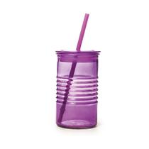Copo de Vidro Modelo Joy na Cor Roxo 400ml com Tampa e Canudo para Refrigerantes e Refrescos