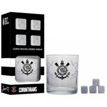Copo de vidro para whisky com cubos de pedra personalizado corinthians timão time de futebol presente dia dos pais preto