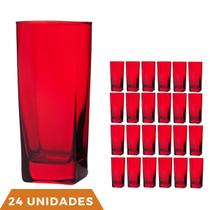 Copo de Vidro Quadrado Vermelho Agua Suco 320ml 24 Unidadade