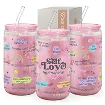 Copo de vidro SANDJEST 470ml com tampa e canudo de bambu