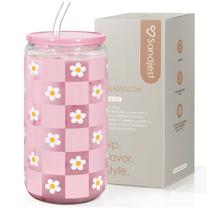 Copo de vidro SANDJEST 470ml Floral Checkerboard Copo de vidro SANDJEST 470ml Floral Checkerboard