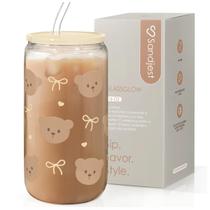 Copo de vidro SANDJEST Bear 473ml com tampa de bambu Straw Copo de vidro SANDJEST Bear 473ml com tampa de bambu Straw