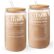 Copo de vidro SANDJEST Chaos Coordinator 470ml com tampa de bambu
