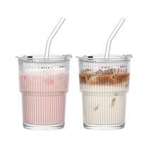 Copo De Vidro Transparente De 450ml Com Tampa E Canudo Para Café Gelado, Chá, Suco, Leite E Água