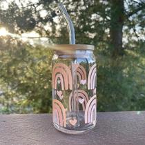 Copo De Vidro Transparente De 473ml (16oz) Para Sublimação 3D Com Tampa De Bambu E Canudo, Adesivo