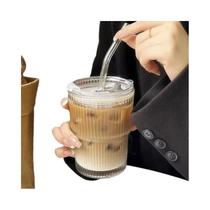 Copo De Vidro Transparente De 600ml Com Tampa E Canudo Para Suco, Água, Café Gelado, Design