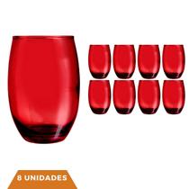 Copo de Vidro Vermelho Redondo Drinks e Sucos 450ml 8 unidades Copo de Vidro Vermelho Redondo Drinks e Sucos 450ml 8 unidades