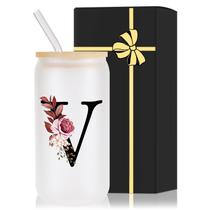 Copo de vidro Wulcea Monogrammed 500mL com tampa e canudo Copo de vidro Wulcea Monogrammed 500mL com tampa e canudo