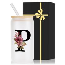 Copo de vidro Wulcea Monogrammed 500mL com tampa e canudo Copo de vidro Wulcea Monogrammed 500mL com tampa e canudo