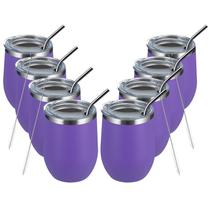 Copo de Vinho MEWAY (8 Unidades) - 350ml, Aço Inoxidável com Tampa Roxa