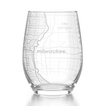 Copo de vinho sem haste com mapa gravado de Milwaukee, Wisconsin, vidro gravado (15 oz, transparente) presente personalizado da cidade para amantes