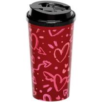 Copo Decorado Corações com Tampa 600ML
