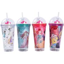 Copo Decorado Princesas com LED e Canudo 450ML Sortido