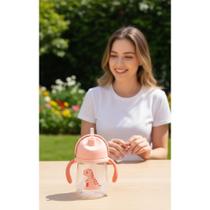 Copo Dino 240ml Alça Removível Canudo Rosa