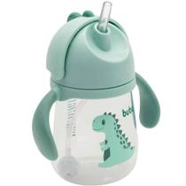 Copo Dino c/ Alça e Canudo Retrátil 240ml - Verde - Buba