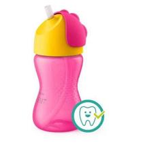 Copo dinossauro c/ canudo curvado avent 300ml rosa e amarelo scf798/02