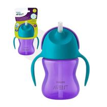 Copo dinossauro com canudo 200ml azul e roxo philips avent