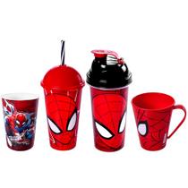 Copo do SpiderMan Coleção Homem Aranha com Copos Shakeira e Caneca - 4 Peças